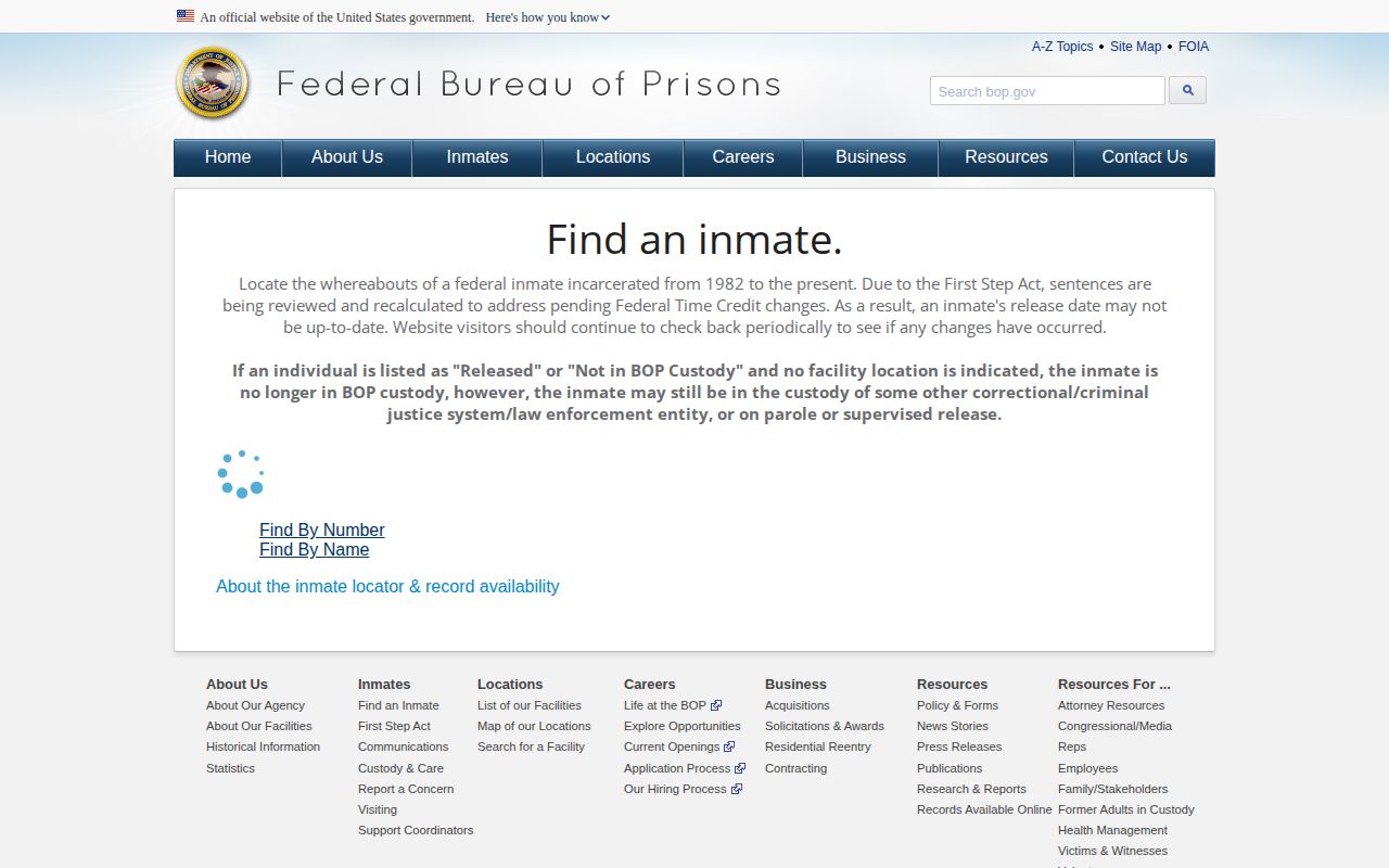Federal Bureau of Prisons inmate locator