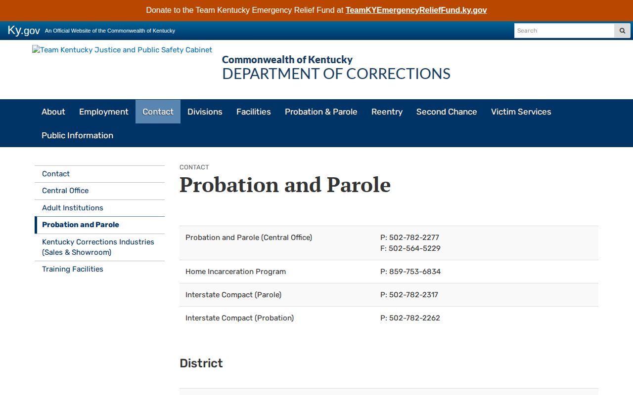 Kentucky probation and parole office directory